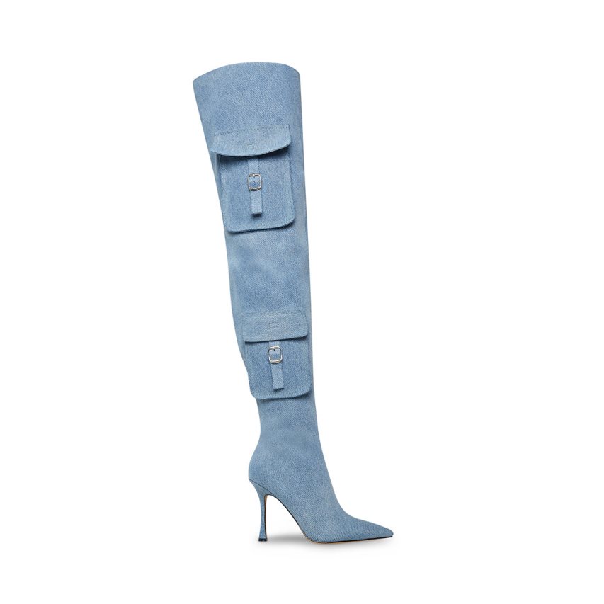 Blue Steve Madden Brittany Denim Fabric Women\'s Knee-high Boots | PH 6185SAF